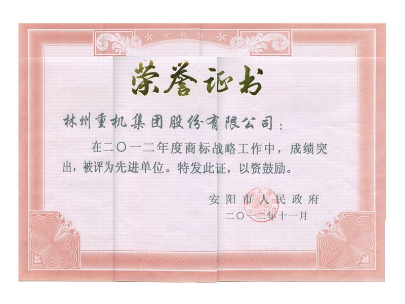 2012年安陽市商標(biāo)戰(zhàn)略先 進單位